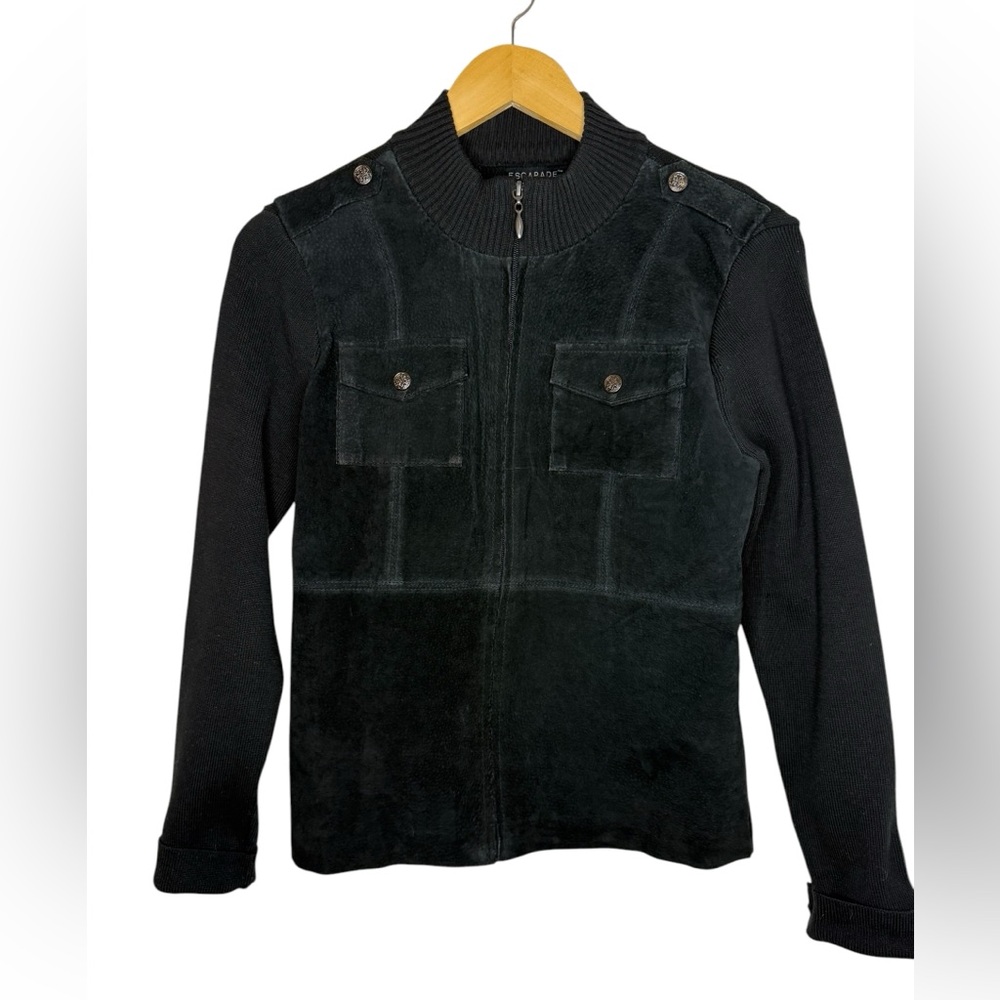Escapade‎ Black Suede Front Sweater Jacket Size Small
